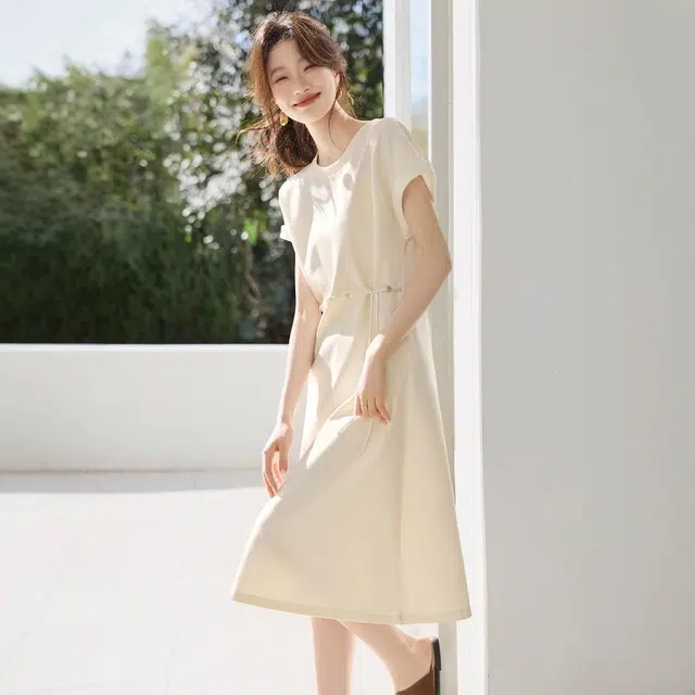 格子苔 休闲百搭显瘦短袖连衣裙 女款