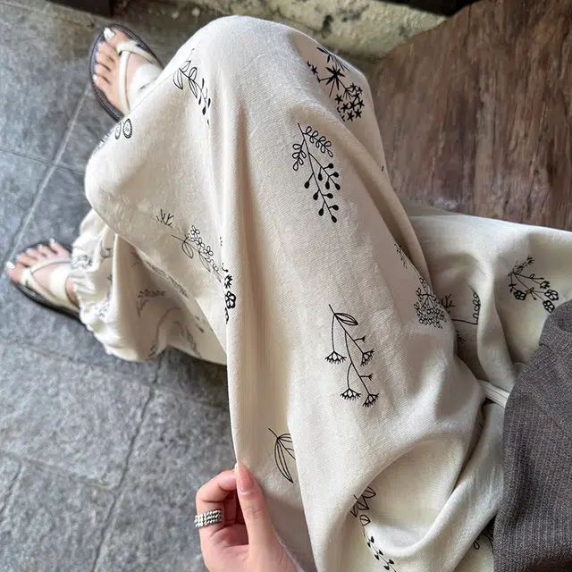 格子苔 法式印花棉麻八九分裤女夏薄款小个子显瘦宽松垂感冰丝灯笼裤 休闲裤 女款