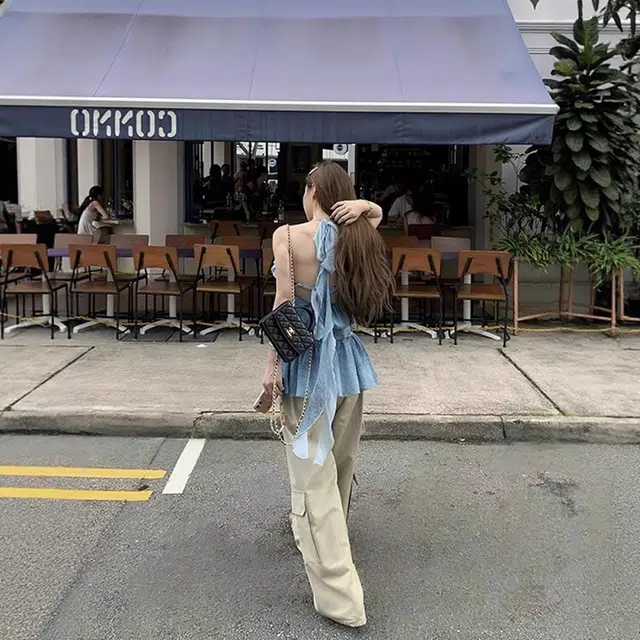 格子苔 木耳边设计感系带简约通勤吊带 女款