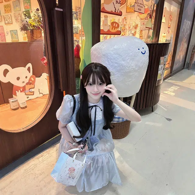 格子苔 夏日法式圆领泡泡袖小仙女娃娃裙短袖连衣裙 女款