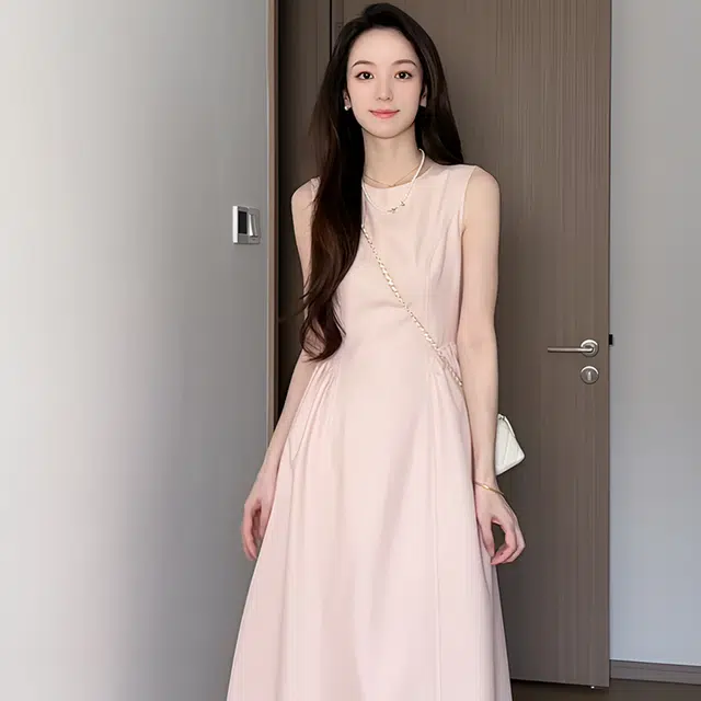 格子苔 【灼灼其华】抽皱收腰气质轻奢显瘦背心裙温柔高级感无袖连衣裙 女款
