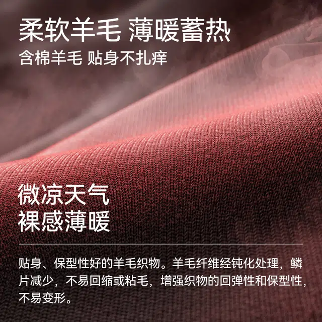 菇娘家 轻暖羊毛肌底衣蓄热不臃肿内衣大码高弹不紧绷秋衣打底上衣内穿保暖上装 女款