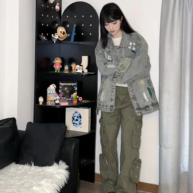 沐诚阳译 美式复古嘻哈街头做旧扎染破洞宽松时尚长袖牛仔外套 男女同款