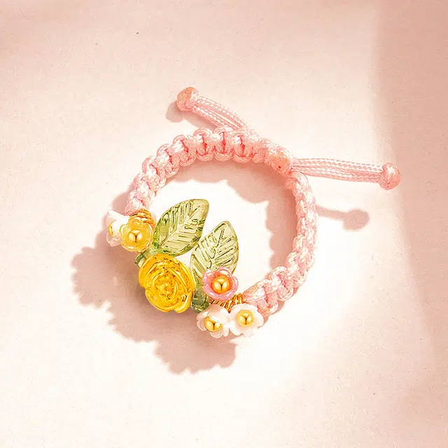 水贝 花仙子 浪漫玫瑰花 精致轻奢浪漫甜美温柔多巴胺 手工编织小众高级感简约百搭#好运 合金 戒指 女款