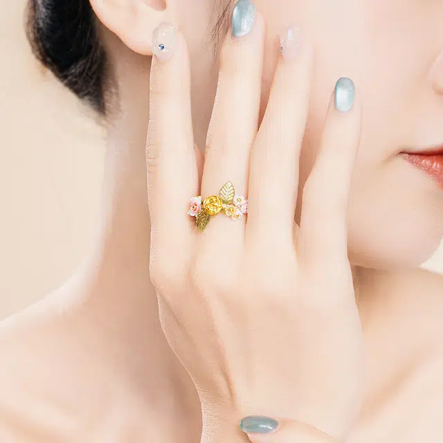 水贝 花仙子 浪漫玫瑰花 精致轻奢浪漫甜美温柔多巴胺 手工编织小众高级感简约百搭#好运 合金 戒指 女款