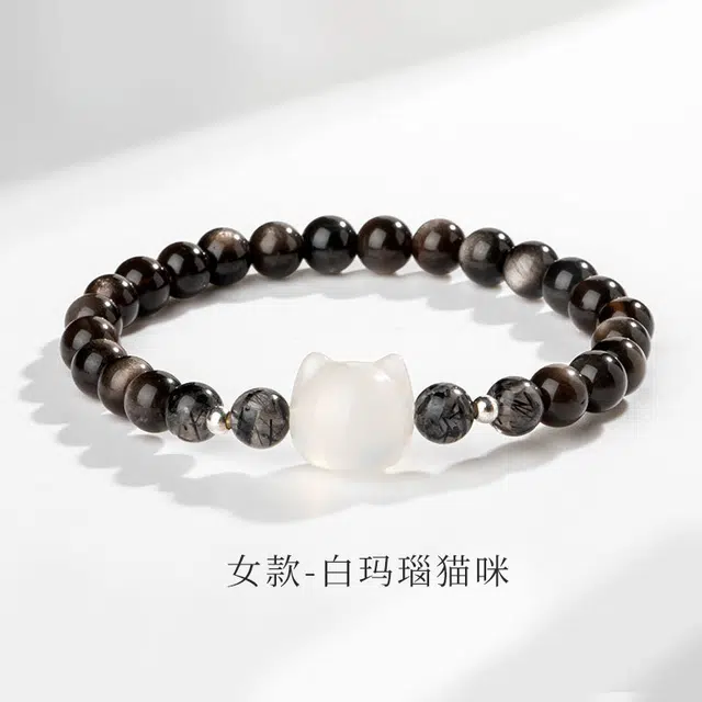 水贝 招财喵 萌猫黑白  日常百搭 通勤潮酷 可爱多财多福 甜蜜系列 好运满满 黑曜石 手串 男女同款情侣款