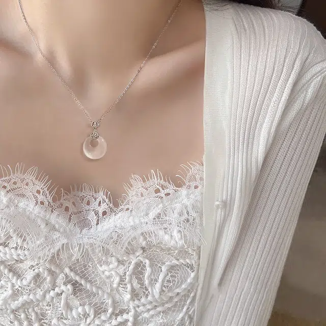 水贝 福气满满 好运玉满福平安扣锁骨链 小众新中式显白清冷如意转运平安聚财通勤气质 玉髓 项链 女款