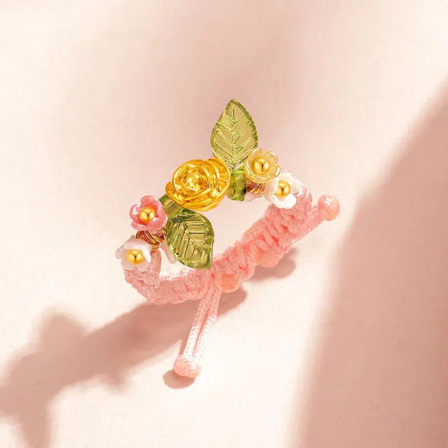 水贝 花仙子 浪漫玫瑰花 精致轻奢浪漫甜美温柔多巴胺 手工编织小众高级感简约百搭#好运 合金 戒指 女款