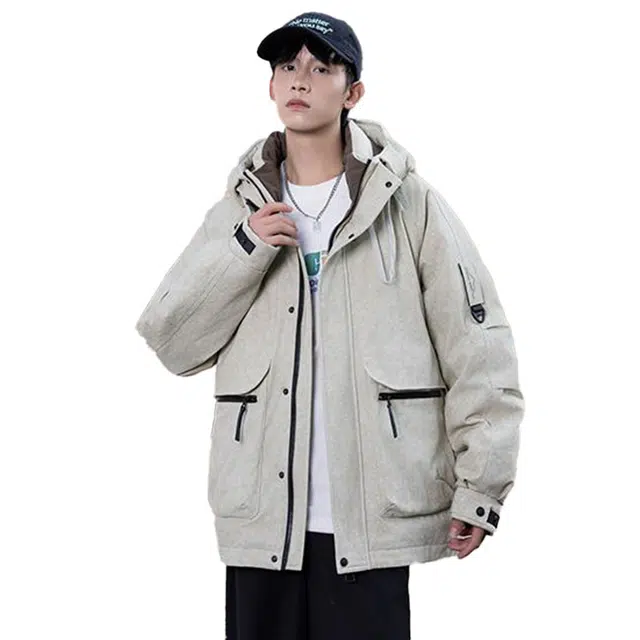 鸭鸭 短款宽松纯色时尚连帽羽绒服 男女同款