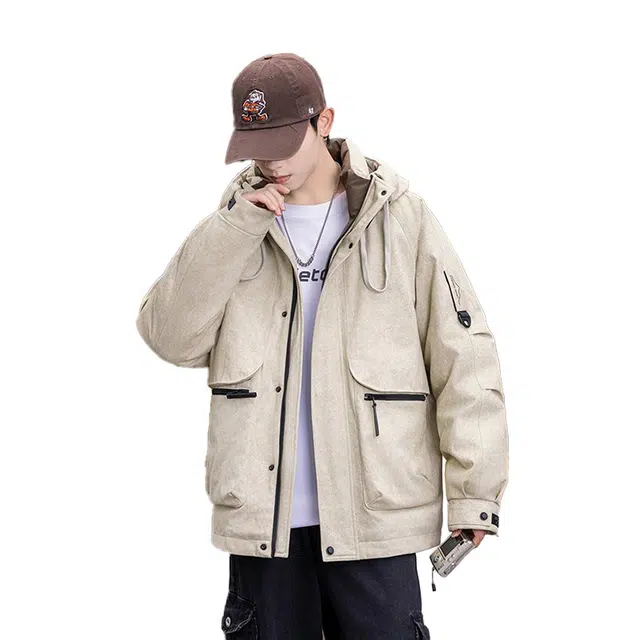 鸭鸭 短款宽松纯色时尚连帽羽绒服 男女同款