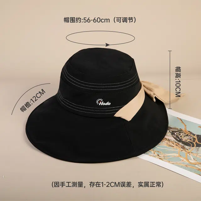 红豆 遮阳帽春夏户外防紫外线可折叠蝴蝶结太阳帽时尚百搭舒适 锦纶 防晒帽 女款