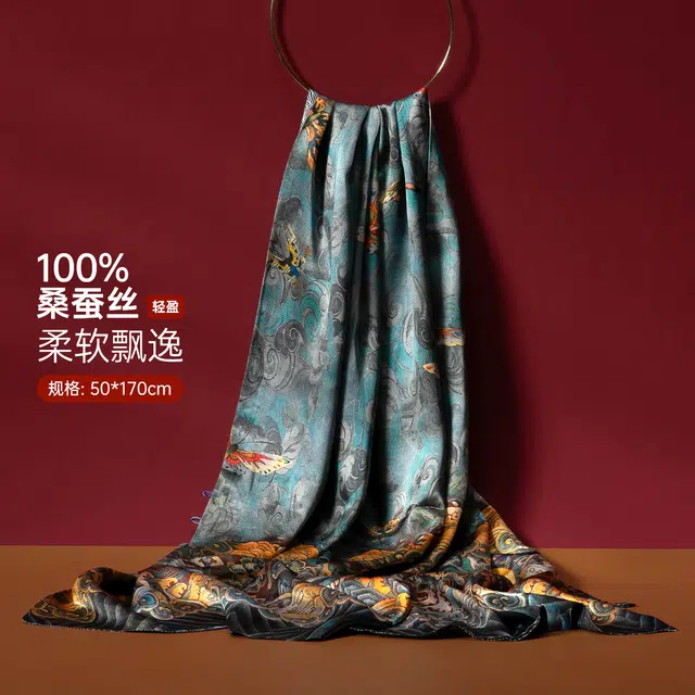 红豆 缎面盘扣披肩 桑蚕丝 丝巾 女款