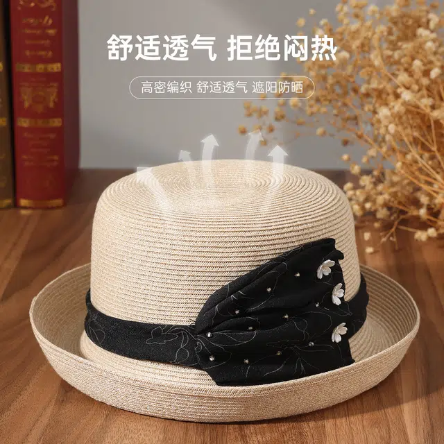 红豆 遮阳帽春夏户外防紫外线草帽可折叠太阳帽时尚百搭 聚酯纤维 防晒帽 女款