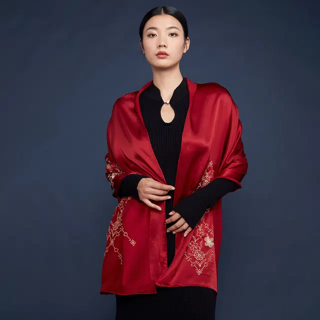 红豆 时尚长巾 百搭经典 桑蚕丝 丝巾 女款