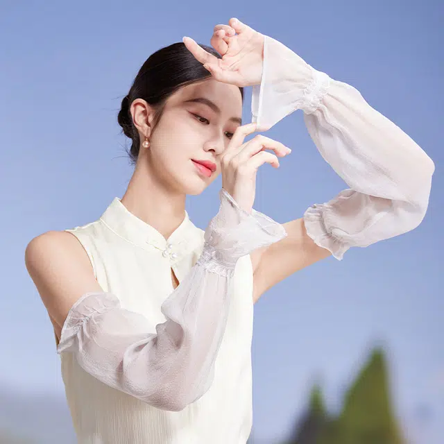 红豆 遮阳透气珍珠纱 桑蚕丝 防晒袖 女款