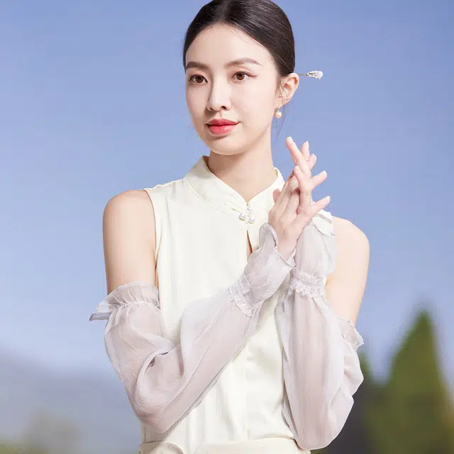 红豆 遮阳透气珍珠纱 桑蚕丝 防晒袖 女款