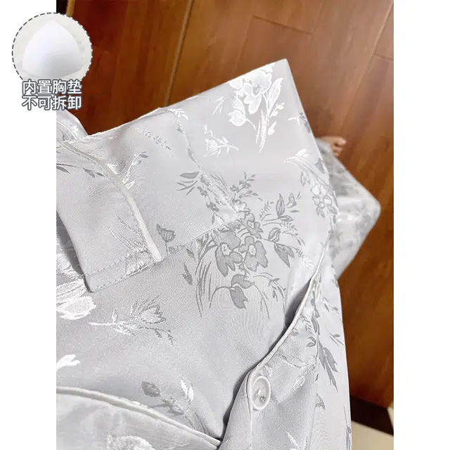 欧诗帛 带胸垫韩版凉感短袖可外穿家居服短裤长裤睡衣套装 女款