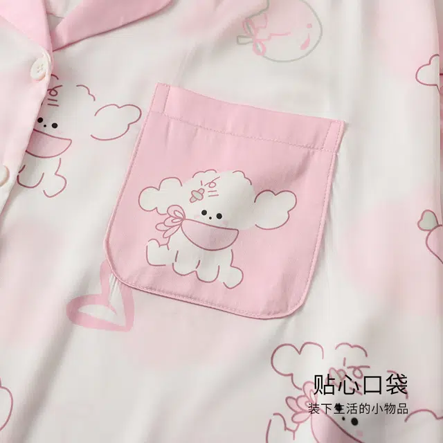 欧诗帛 韩版甜美短袖可外穿学生家居服睡衣套装 女款 图片色