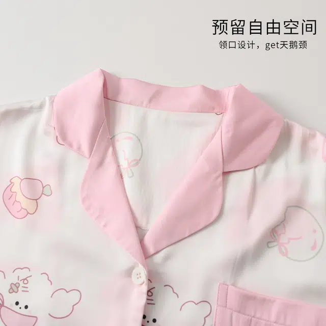 欧诗帛 韩版甜美短袖可外穿学生家居服睡衣套装 女款 图片色