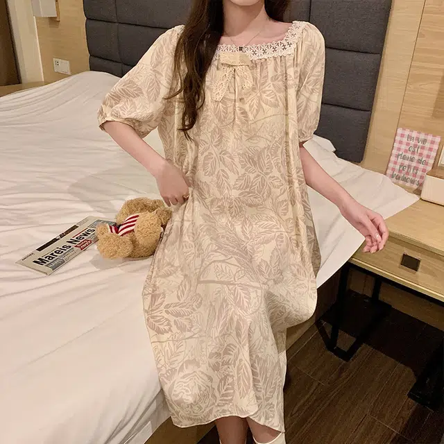 欧诗帛 韩版透气亲肤短袖家居服可外穿睡裙 女款 图片色