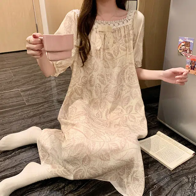 欧诗帛 韩版透气亲肤短袖家居服可外穿睡裙 女款 图片色