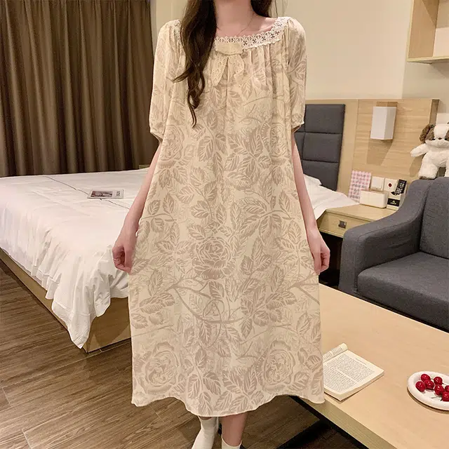 欧诗帛 韩版透气亲肤短袖家居服可外穿睡裙 女款 图片色