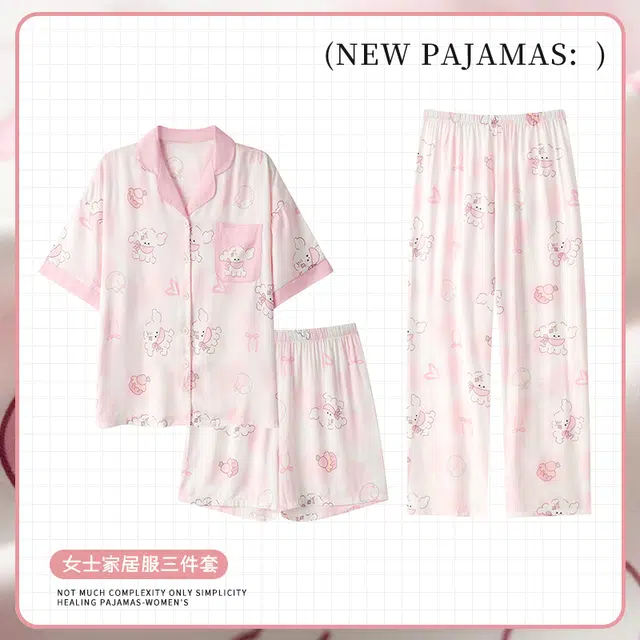 欧诗帛 韩版甜美短袖可外穿学生家居服睡衣套装 女款 图片色