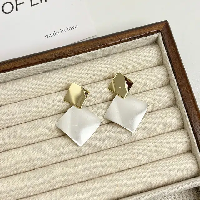 澜耀 拼色几何菱形 轻盈优雅简约气质独特时尚百搭耳饰 合金 耳环 女款