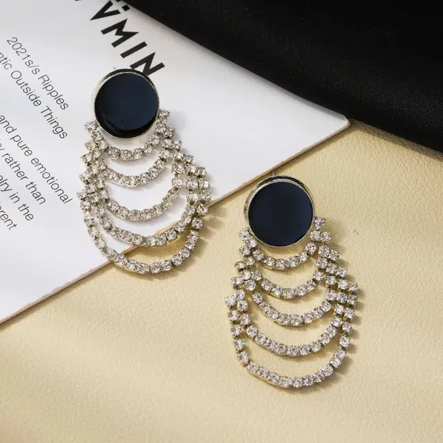 澜耀 黑韵钻链 复古满钻链条流苏夸张 合金 耳环 女款