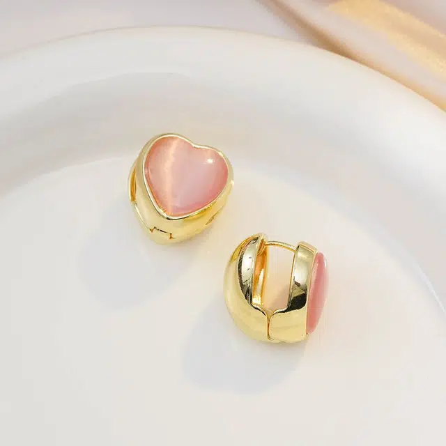 澜耀 粉色爱心 小众设计甜美轻奢大方气质优雅高级感耳饰 合金 耳环 女款