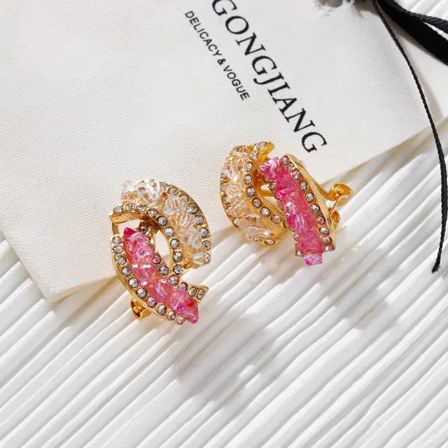 澜耀 粉棕晶环 几何 复古小众高级感 铜合金 耳环 女款