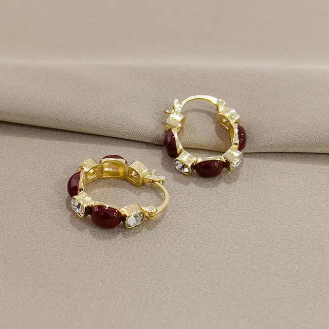 澜耀 气质红色耳圈 新中式国风小众设计轻奢时尚耳饰 合金 耳环 女款