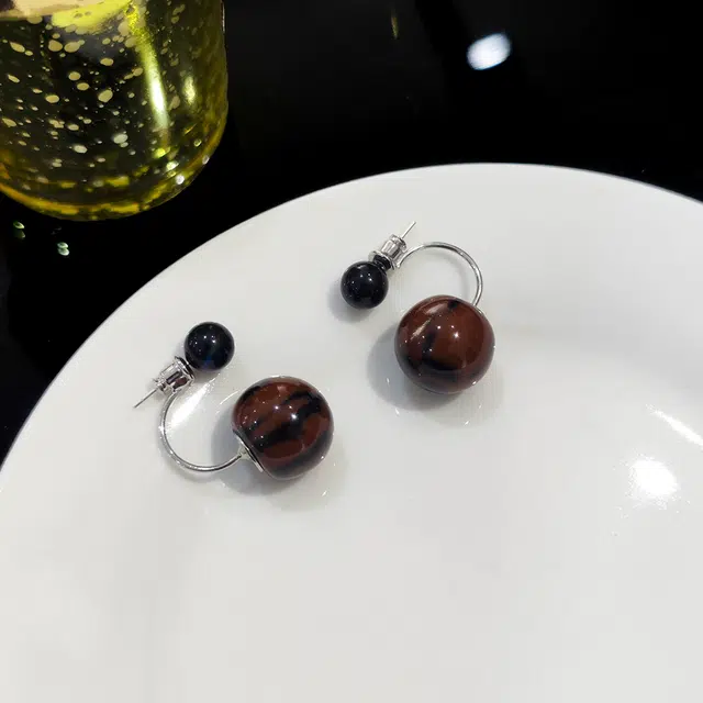 澜耀 气质咖色珠珠 时尚百搭复古小众简约精致耳饰 合金 耳环 女款