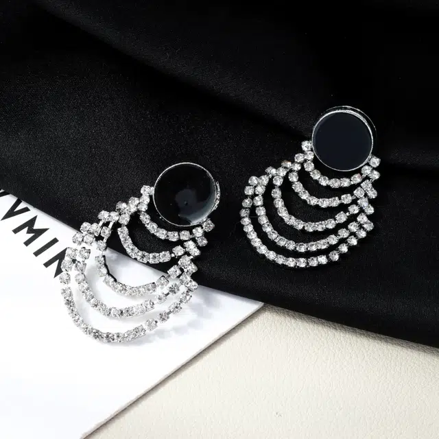 澜耀 黑韵钻链 复古满钻链条流苏夸张 合金 耳环 女款