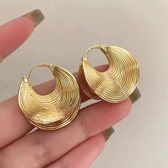 澜耀 金褶涟漪 复古欧美夸张金色层叠时尚大圈 铜合金 耳环 女款