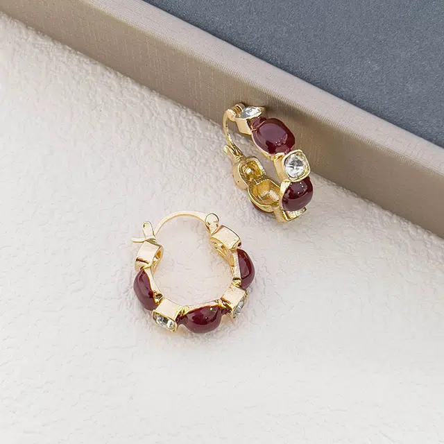 澜耀 气质红色耳圈 新中式国风小众设计轻奢时尚耳饰 合金 耳环 女款