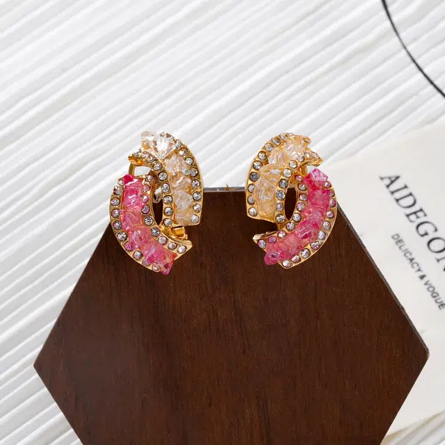 澜耀 粉棕晶环 几何 复古小众高级感 铜合金 耳环 女款