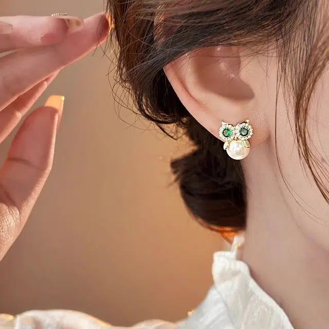 澜耀 独特猫头鹰珍珠 小众设计高级感耳饰 合金 耳环 女款