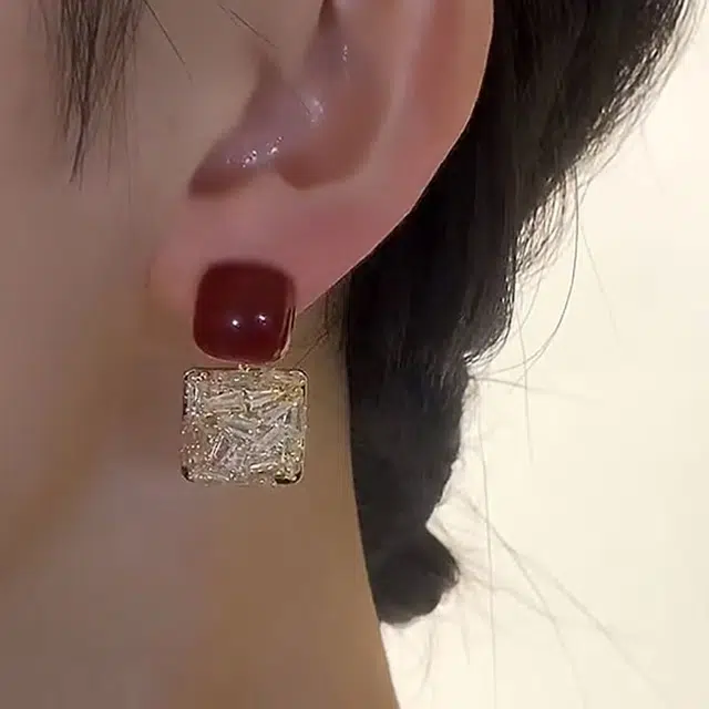 澜耀 气质精致菱形 小众设计高级感时尚耳饰 合金 耳环 女款