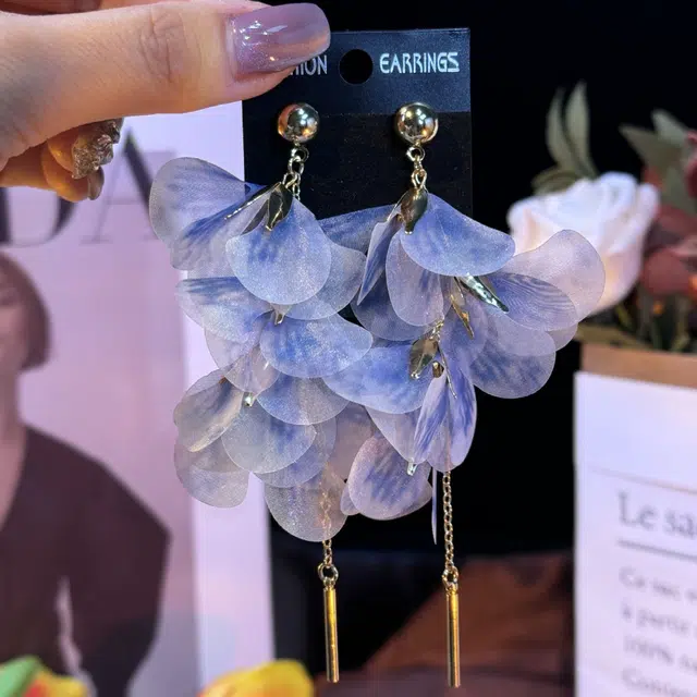 澜耀 冰蓝絮语 冰淬蓝色花朵人造水晶流苏  清冷风气质轻奢高级感耳饰#好运 铜合金 耳环 女款