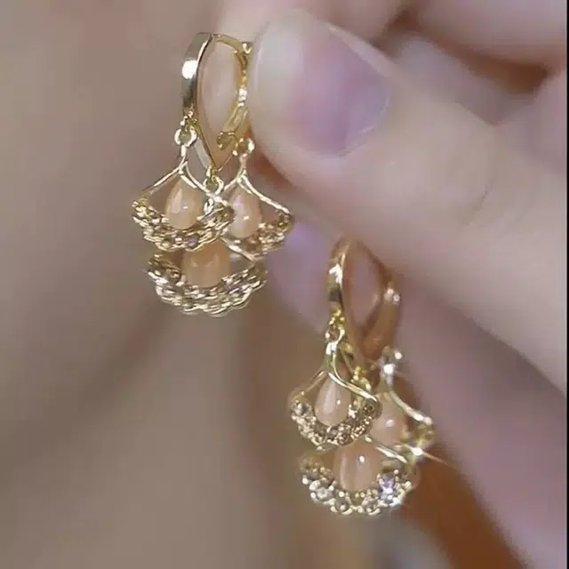 澜耀 金叶 银杏叶优雅耳坠 轻奢小众设计气质高级感耳饰 合金 耳环 女款