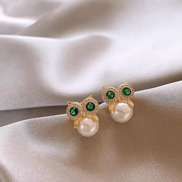 澜耀 独特猫头鹰珍珠 小众设计高级感耳饰 合金 耳环 女款