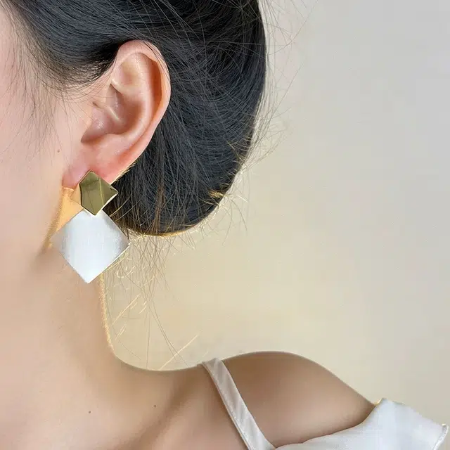 澜耀 拼色几何菱形 轻盈优雅简约气质独特时尚百搭耳饰 合金 耳环 女款