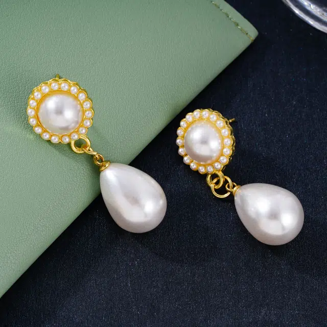 澜耀 鎏金 复古宫廷风水滴 轻奢优雅百搭 铜合金 仿珍珠 耳环 女款