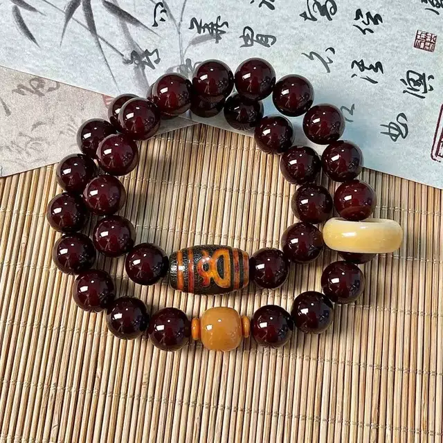 唐述 民族复古双圈叠戴转运文玩盘串佛珠 财神天珠招财纳福 好运 菩提根 手串 男女同款情侣款