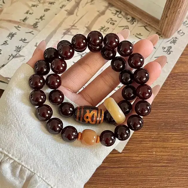 唐述 民族复古双圈叠戴转运文玩盘串佛珠 财神天珠招财纳福 好运 菩提根 手串 男女同款情侣款