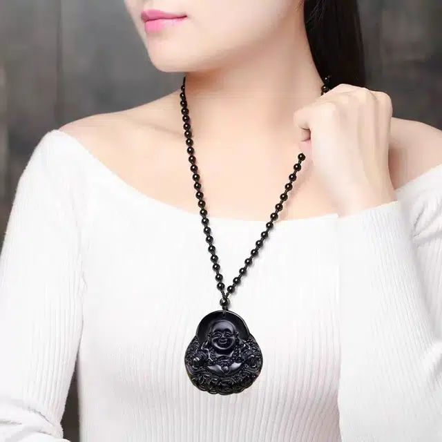 唐述 转运弥勒佛金钱佛新中式民族风东方韵味传承经典吉祥如意好运 黑曜石 项链 男女同款情侣款