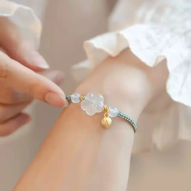 唐述 梅花莲莲国潮新中式复古精致简约森系高级感 琉璃 手绳 女款