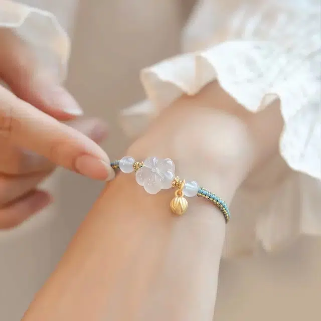 唐述 梅花莲莲国潮新中式复古精致简约森系高级感 琉璃 手绳 女款