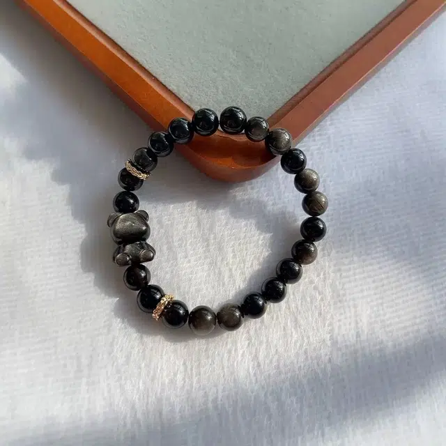 唐述 可爱小熊手饰上岸好运小众简约时尚百搭平安顺遂 黑曜石 手串 男女同款情侣款